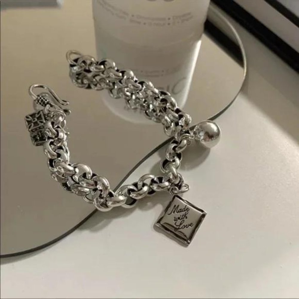 ENGLISH SQUARE 925 STERLING SILVER BRACELET, NICE BRACELET, CUTE BRACELET - Picture 3 of 6